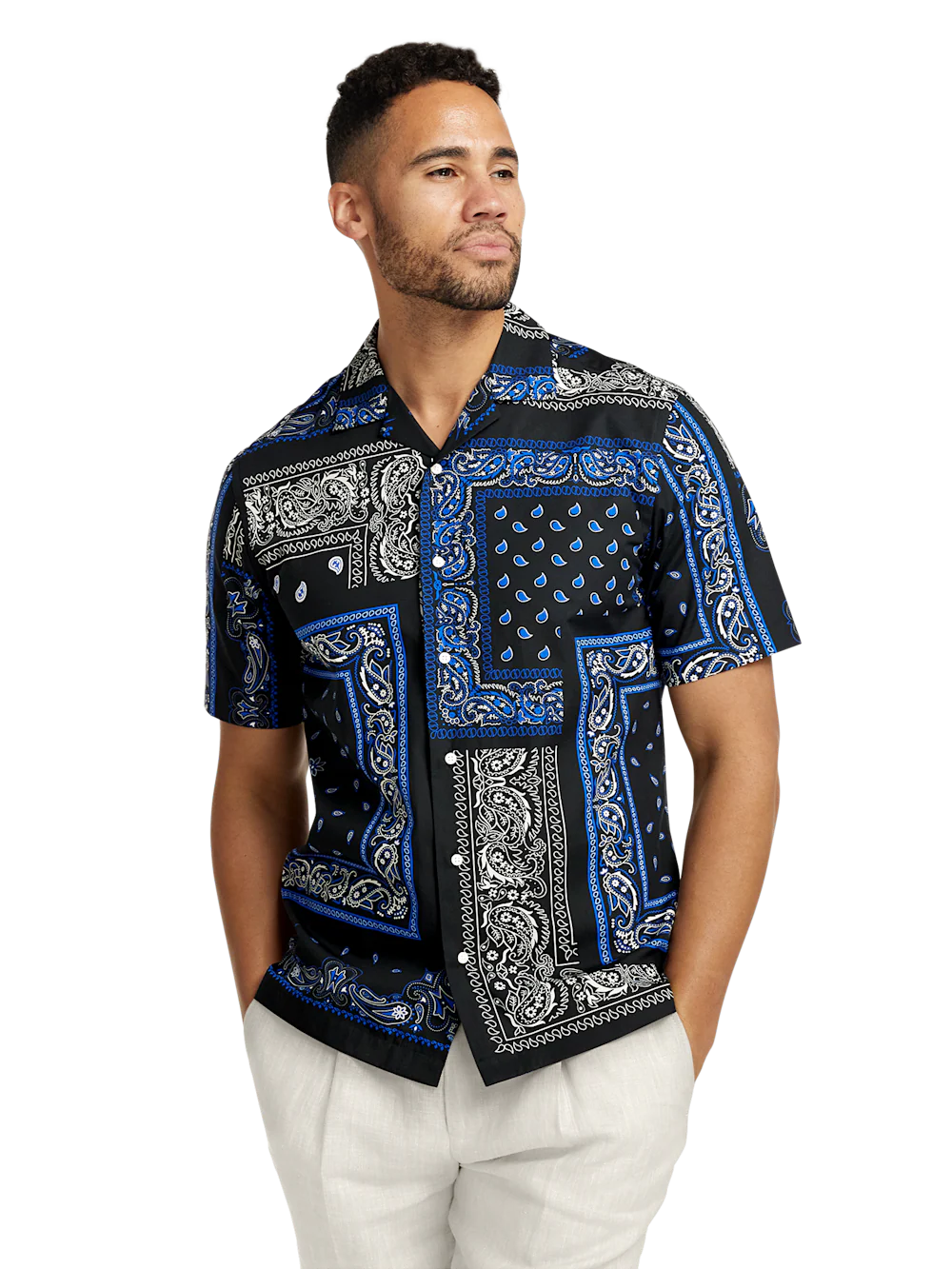 Cotton Paisley Print Casual Shirt - Black - Image 2