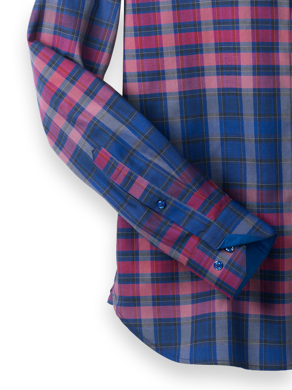 Cotton Plaid Point Collar Casual Shirt - Blue/burgundy - Image 8