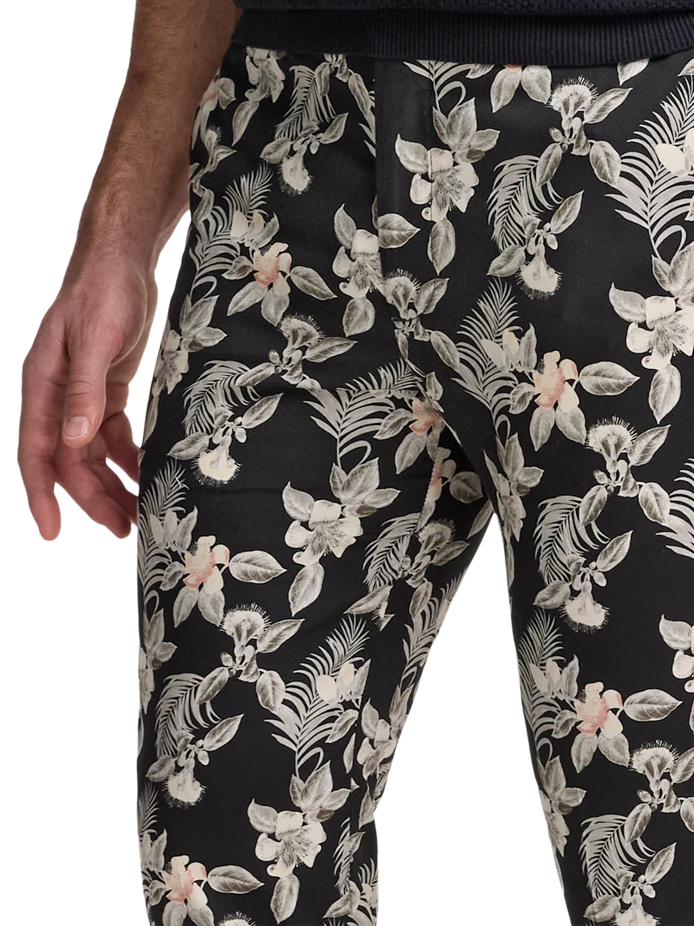 Cotton Printed Flat Fron Pants - Black Multi - Image 3