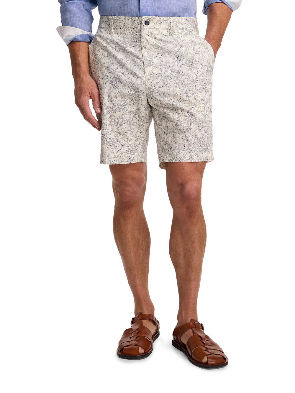 Cotton Printed Flat Front Shorts - Ivory Multi - Image 2