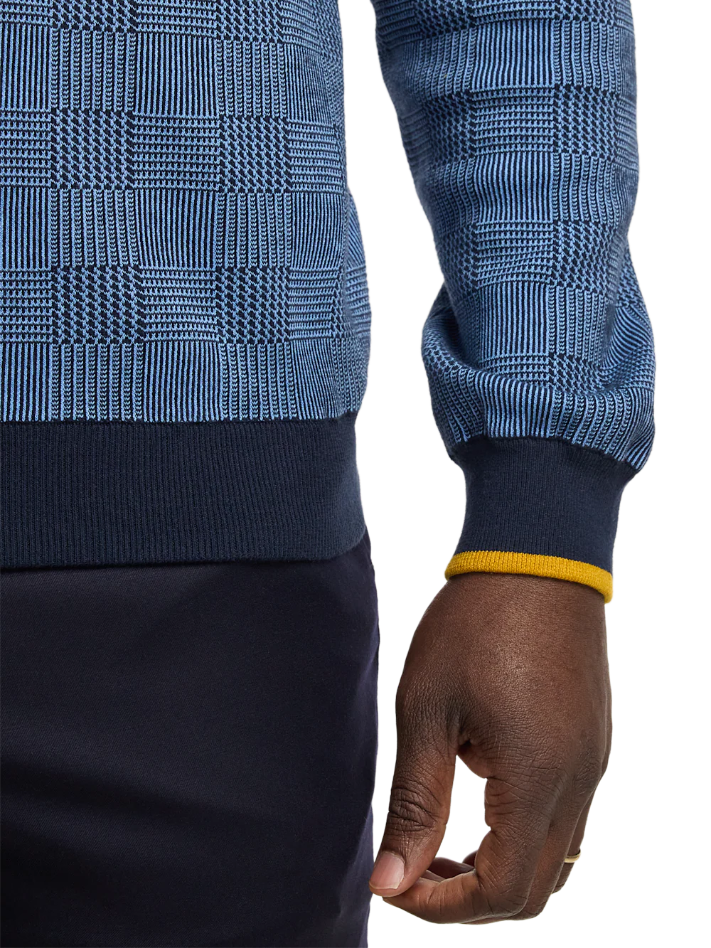 Cotton Quarter Zip Mock Neck Sweater - Blue/gold - Image 4