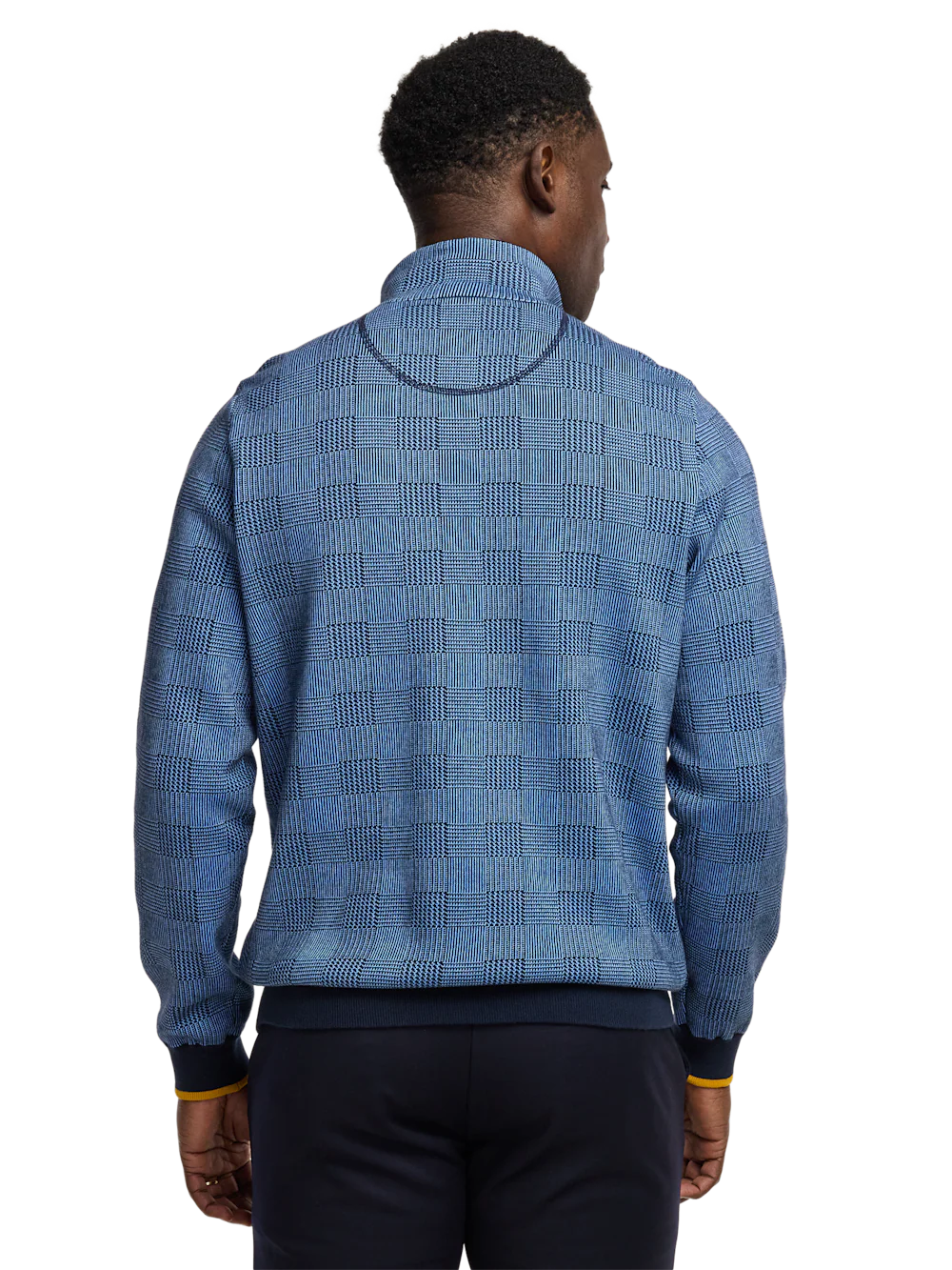 Cotton Quarter Zip Mock Neck Sweater - Blue/gold - Image 5