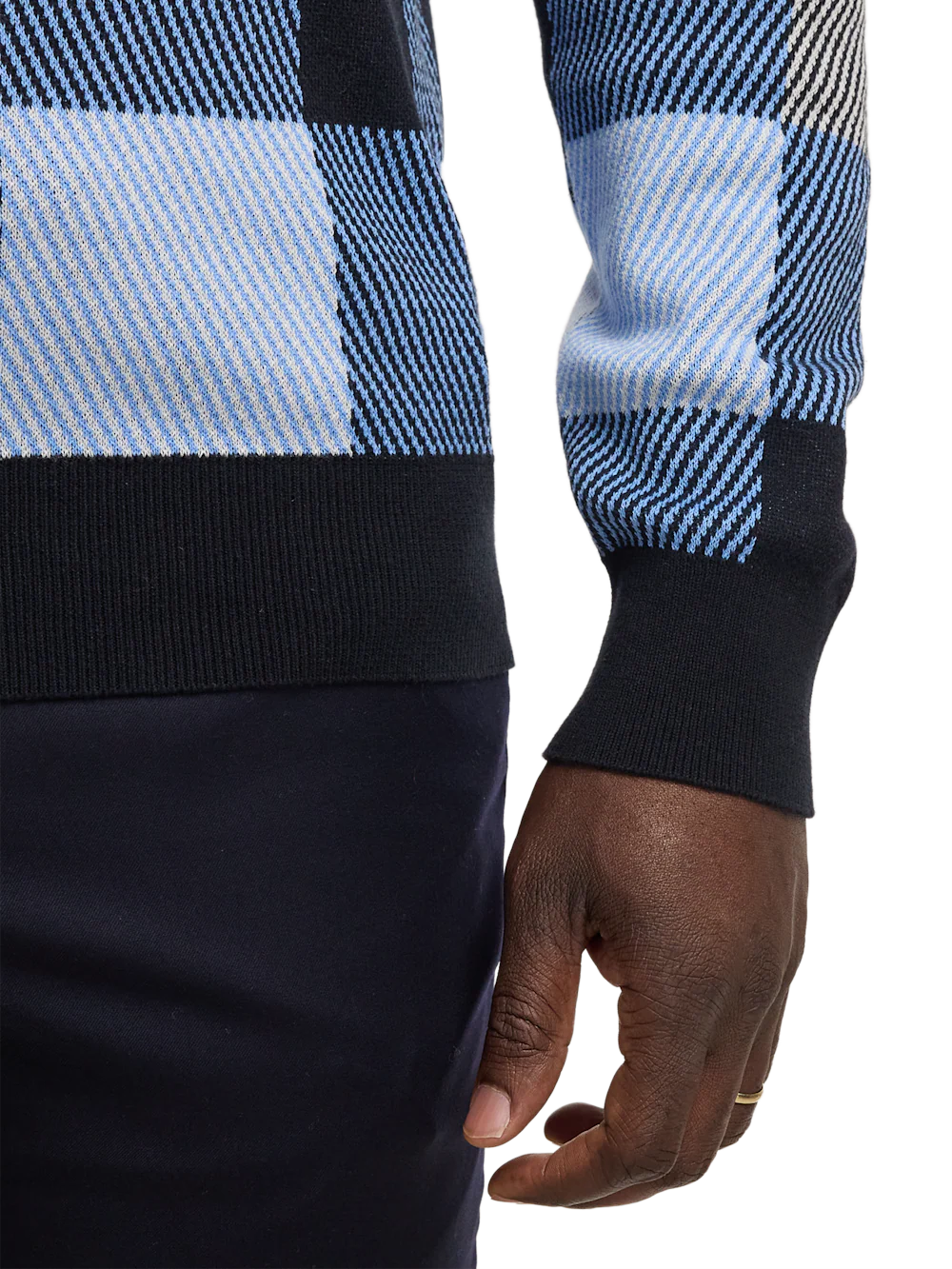 Cotton Quarter Zip Mock Neck Sweater - Blue Multi - Image 4
