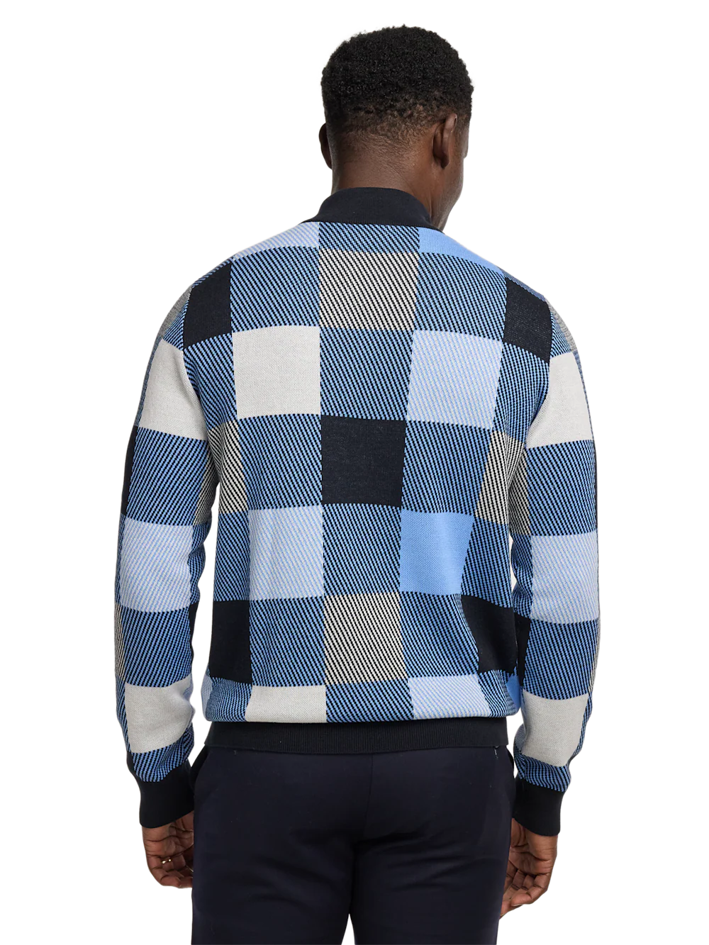 Cotton Quarter Zip Mock Neck Sweater - Blue Multi - Image 5