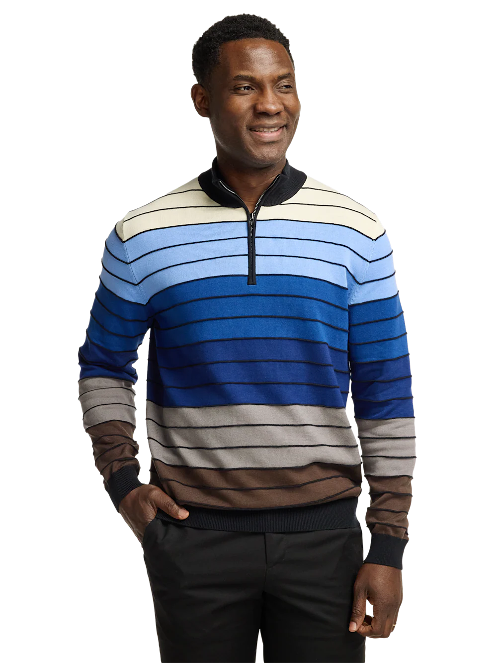 Cotton Quarter Zip Mock Neck Sweater - Multi - Image 2