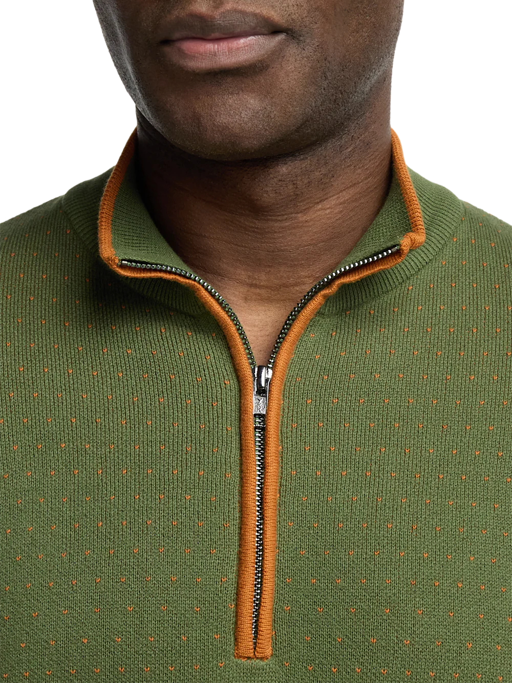 Cotton Quarter Zip Mock Neck Sweater - Olive - Image 3
