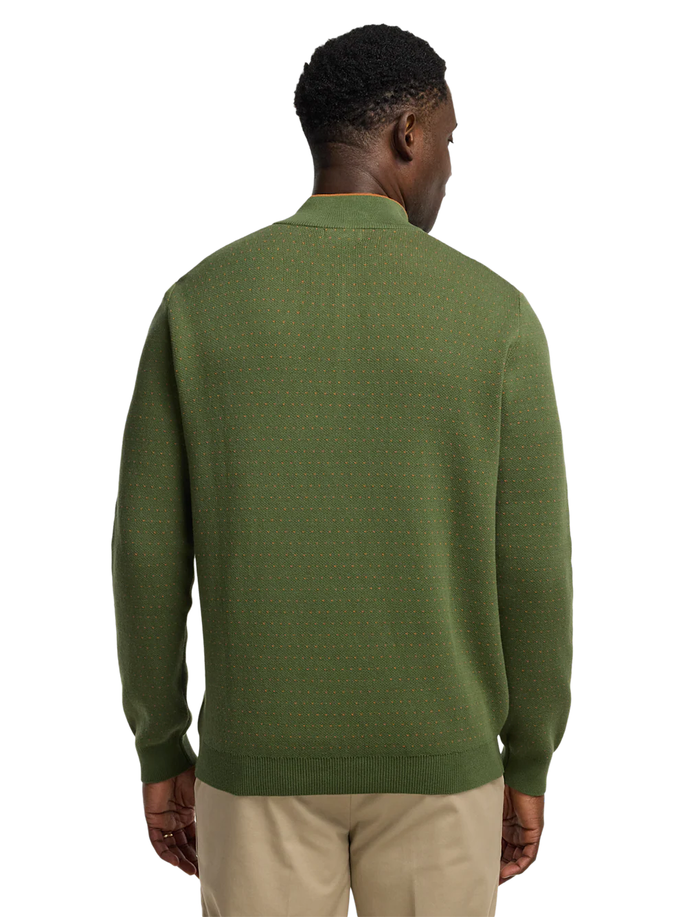 Cotton Quarter Zip Mock Neck Sweater - Olive - Image 5