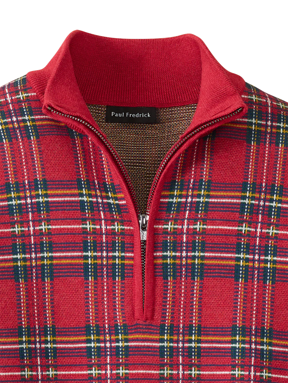 Cotton Quarter Zip Mock Neck Sweater - Red - Image 6