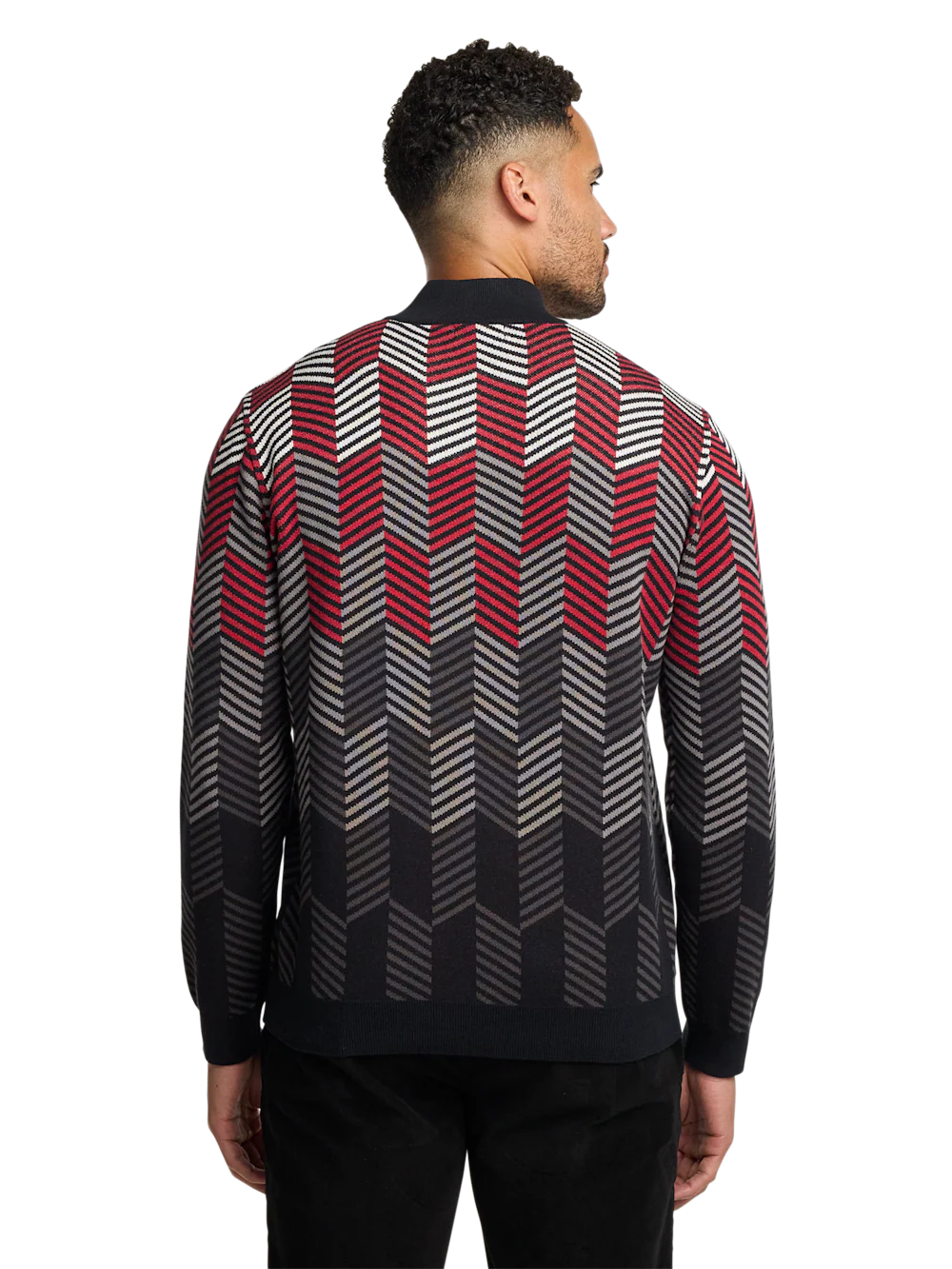Cotton Quarter Zip Mock Neck Sweater - Black/red - Image 5