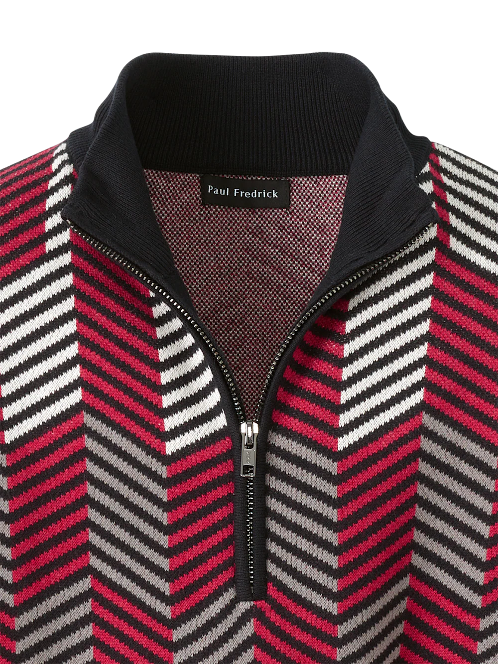 Cotton Quarter Zip Mock Neck Sweater - Black/red - Image 6
