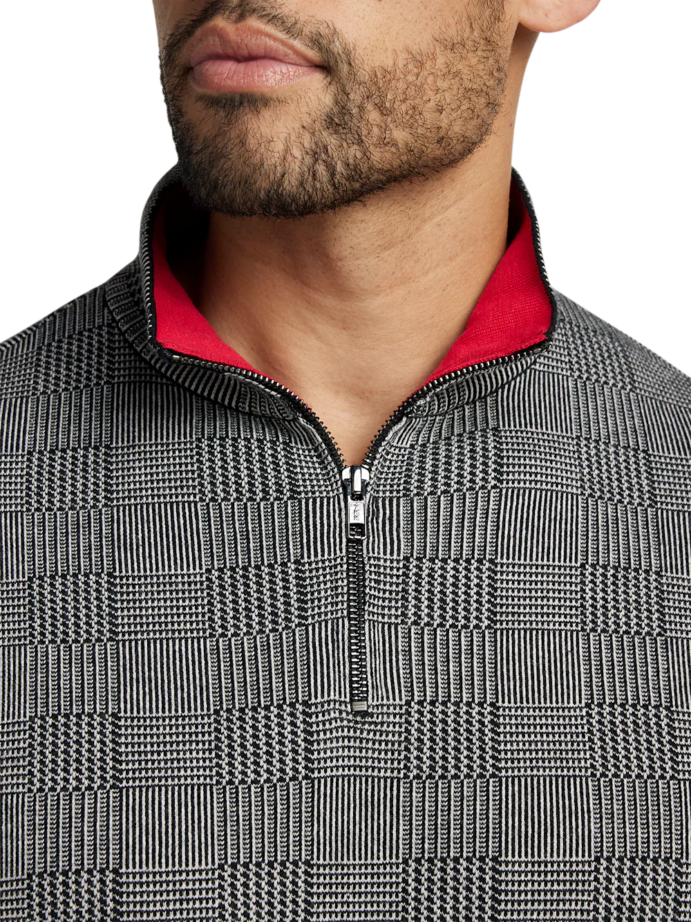 Cotton Quarter Zip Mock Neck Sweater - Black/white Glen Plaid - Image 3