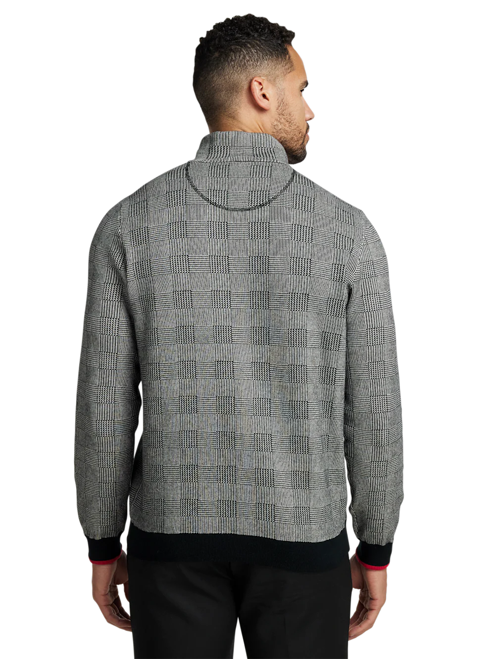 Cotton Quarter Zip Mock Neck Sweater - Black/white Glen Plaid - Image 5