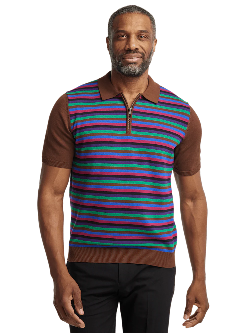 Cotton Quarter Zip Polo - Multi - Image 2