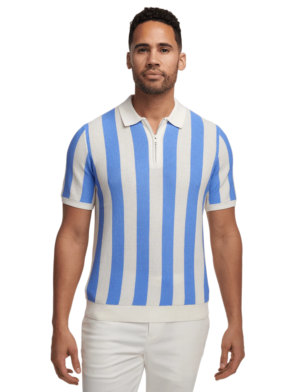 Cotton Quarter Zip Polo - Blue - Image 2