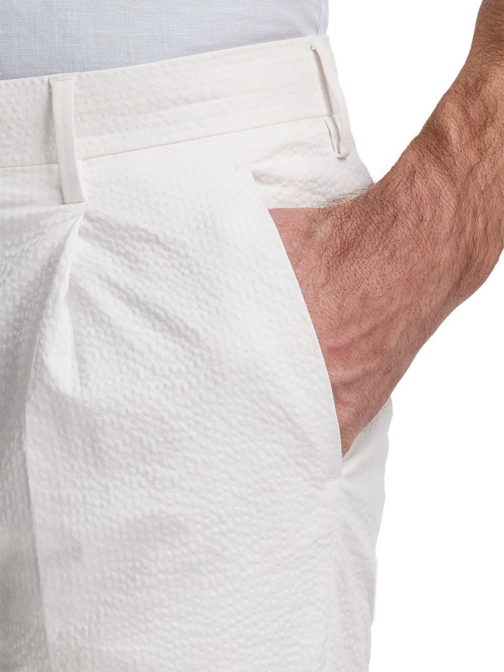 Cotton Seersucker Shorts - White - Image 4