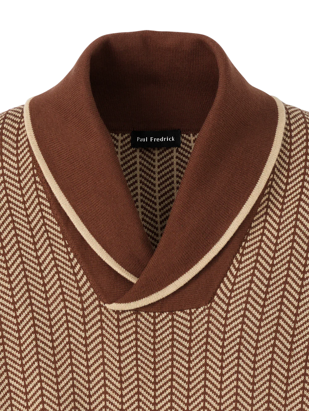 Cotton Shawl Collar Pull Over Sweater - Ivory/brown - Image 6