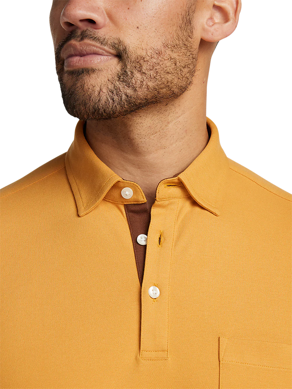 Cotton/Spandex Pique Three Button Polo - Gold - Image 3