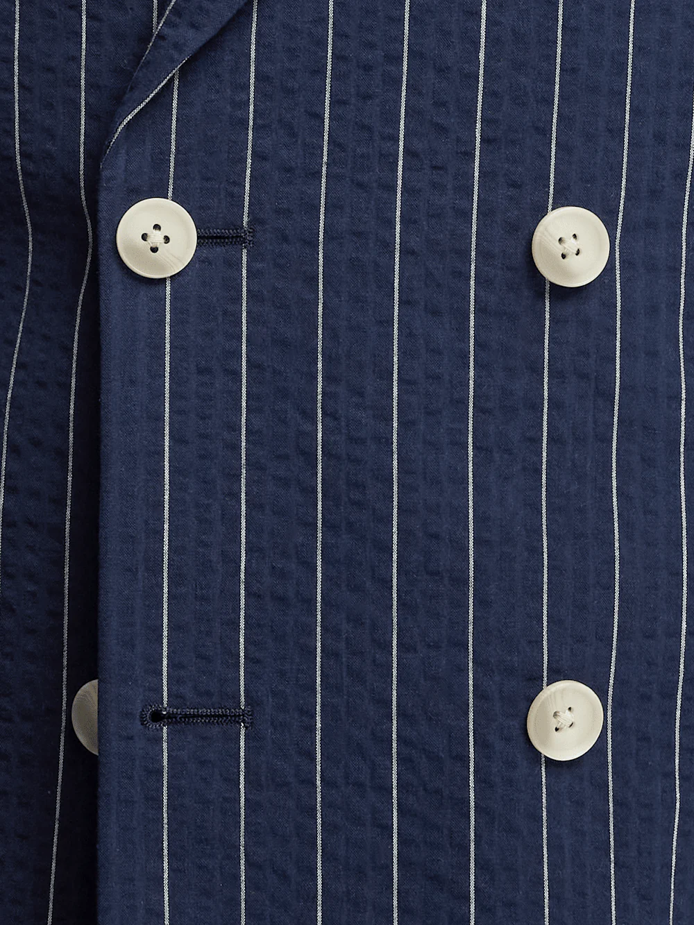 Cotton Stretch Pinstripe Seersucker Double Breasted Peak Lapel Suit Jacket - Navy - Image 5