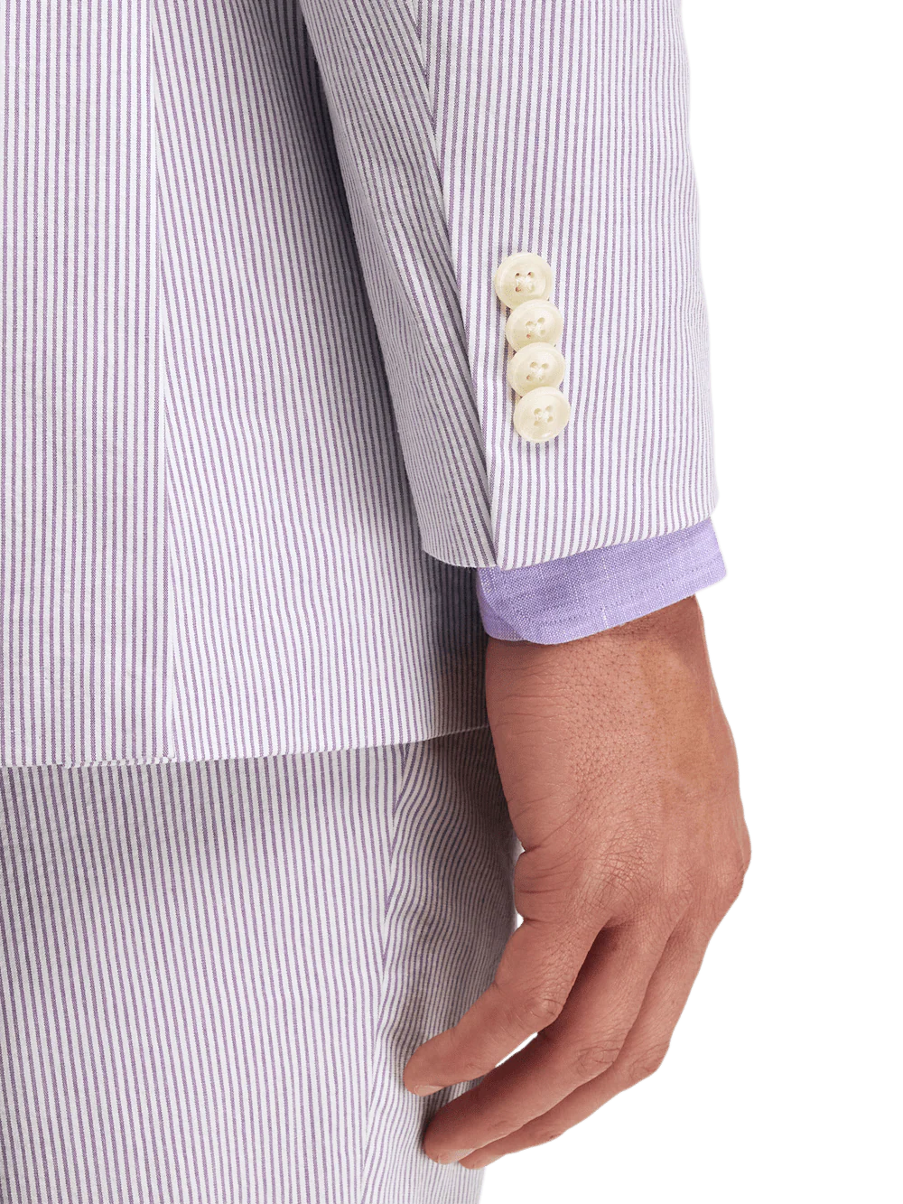 Cotton Stretch Stripe Seersucker Single Breasted Notch Lapel Suit Jacket - Purple/white - Image 3