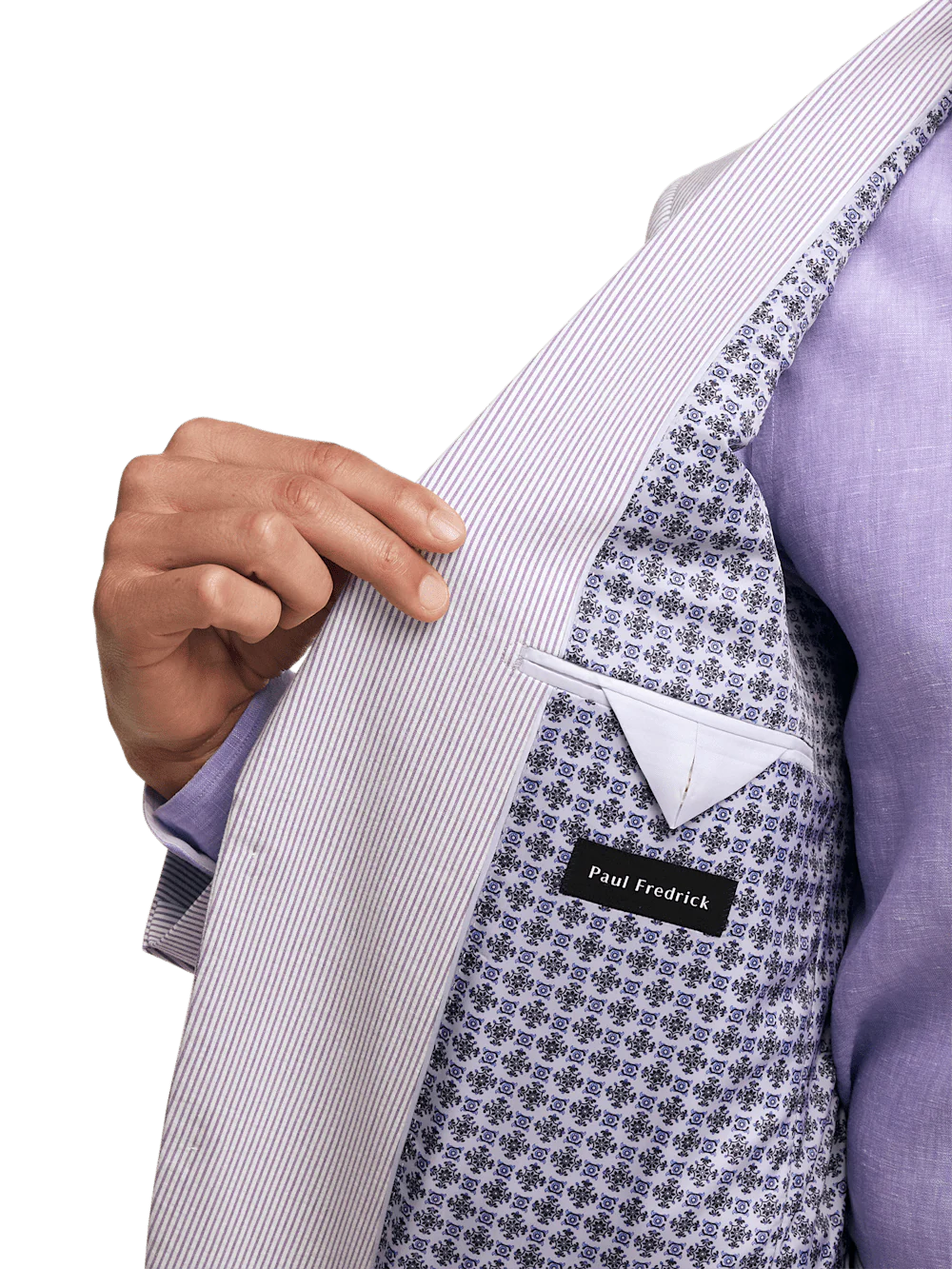 Cotton Stretch Stripe Seersucker Single Breasted Notch Lapel Suit Jacket - Purple/white - Image 4