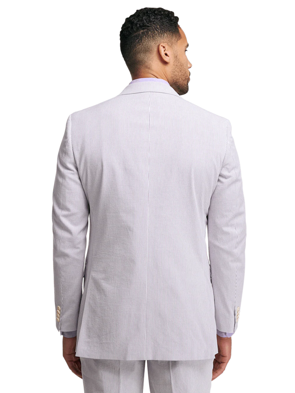 Cotton Stretch Stripe Seersucker Single Breasted Notch Lapel Suit Jacket - Purple/white - Image 7
