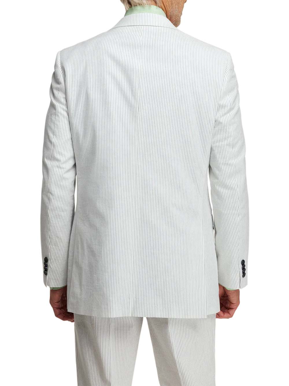 Cotton Stretch Stripe Seersucker Single Breasted Peak Lapel Suit Jacket - White/blue - Image 7