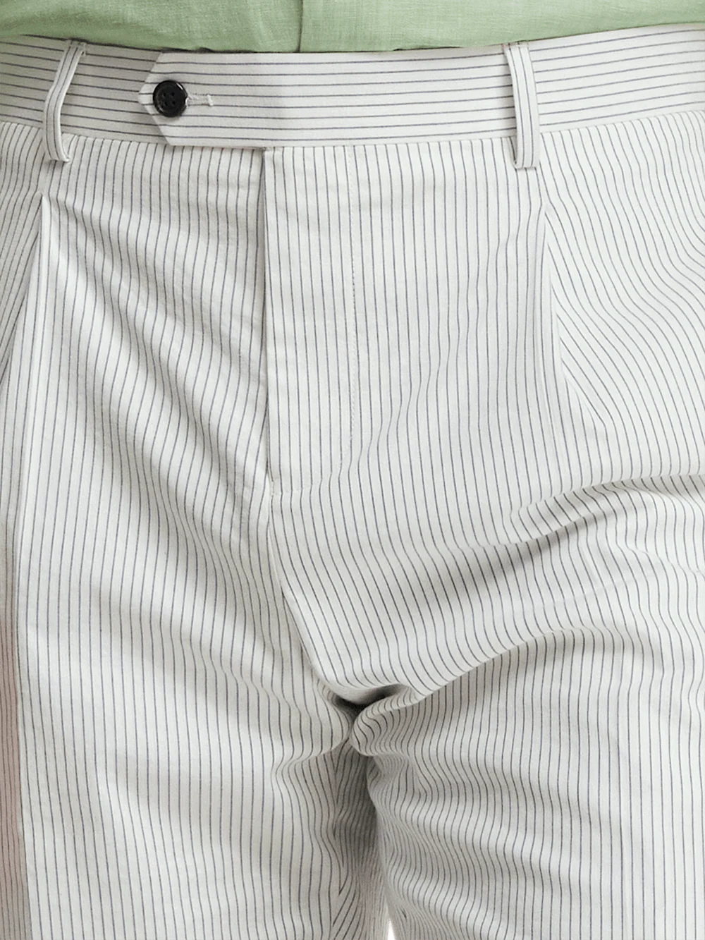 Cotton Stretch Stripe Seersucker Single Pleat Suit Pants - White/blue - Image 3