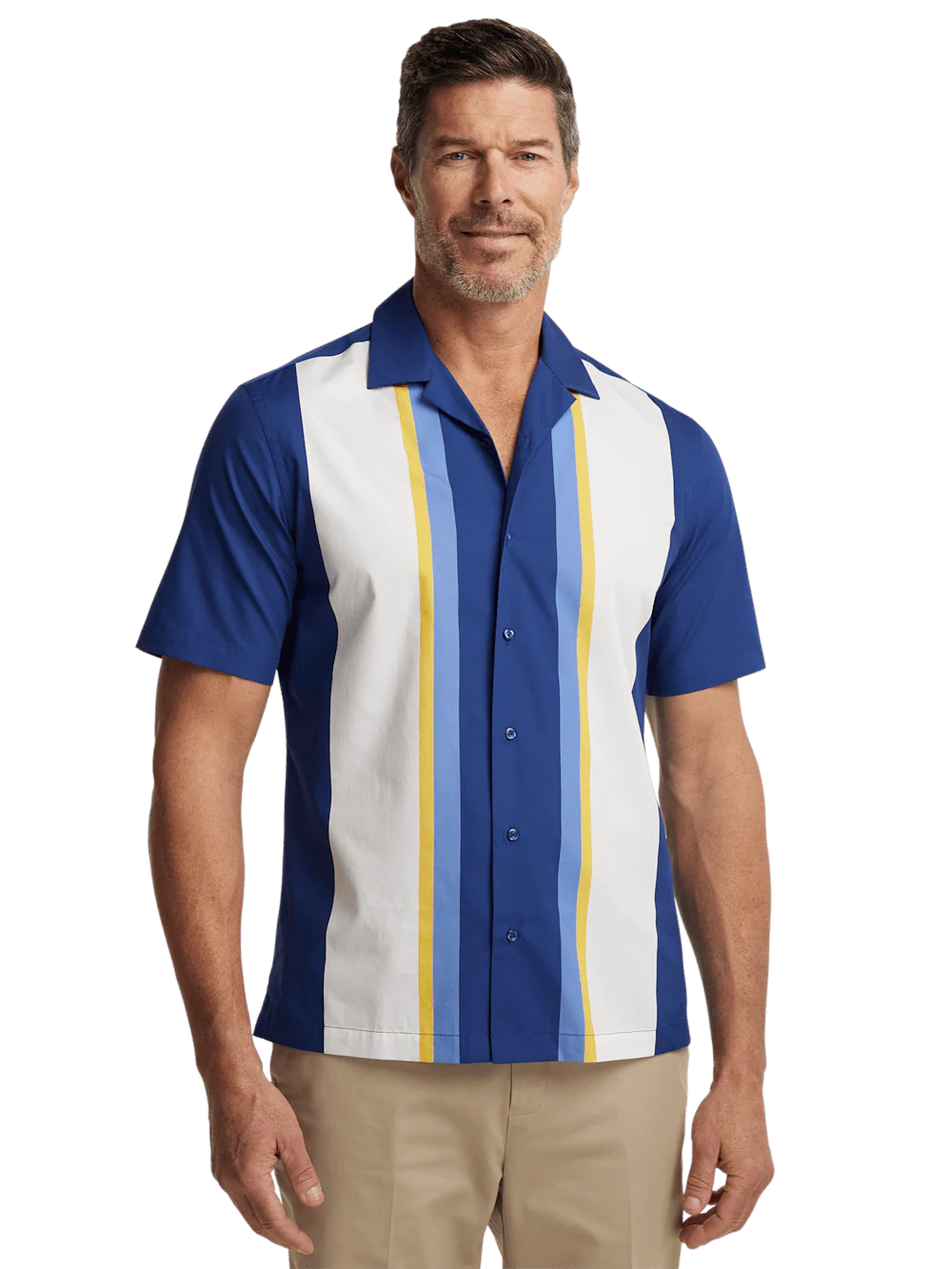 Cotton Stripe Border Print Casual Shirt - Navy - Image 2