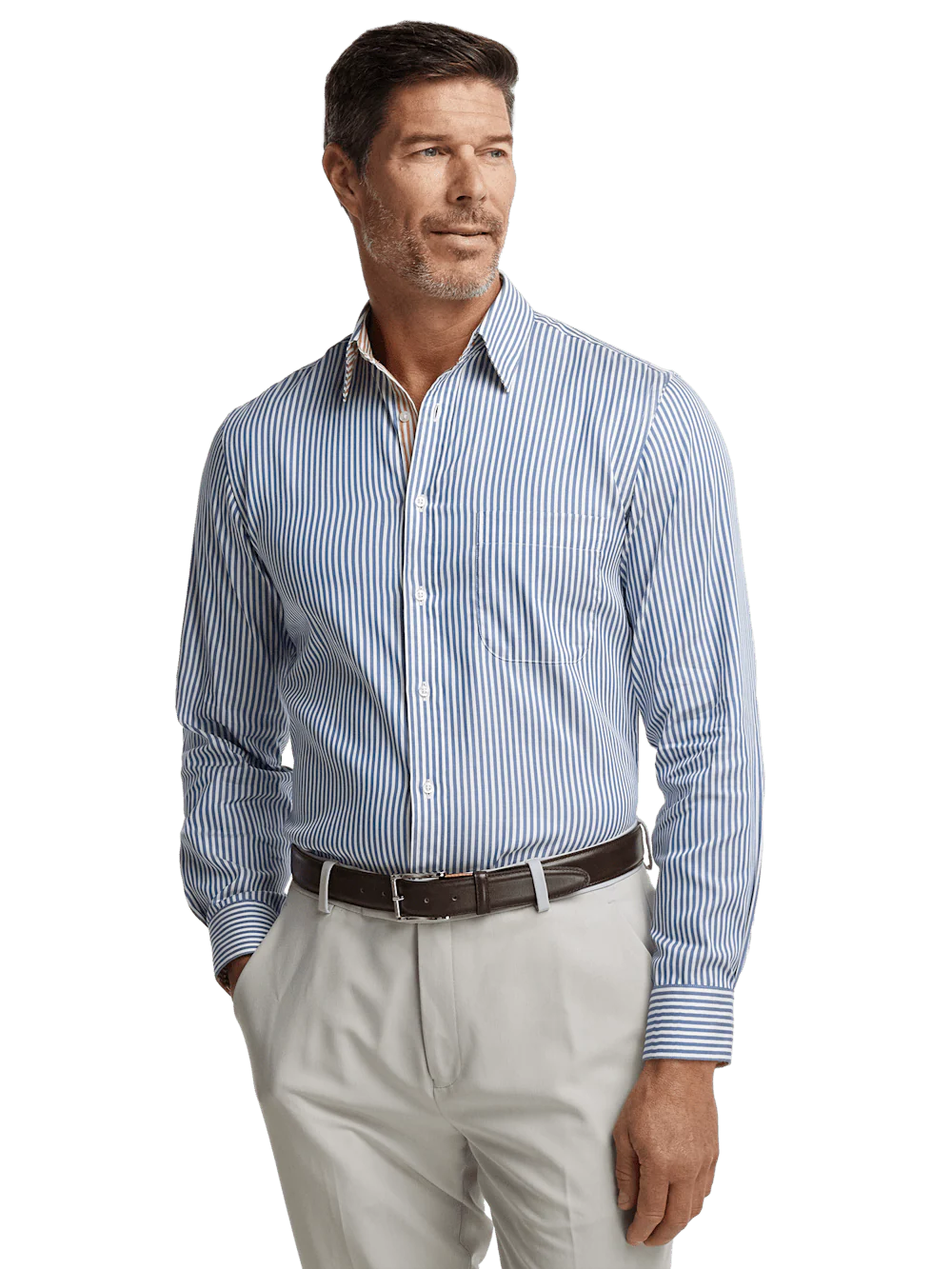 Cotton Stripe Casual Shirt - Blue/orange - Image 3