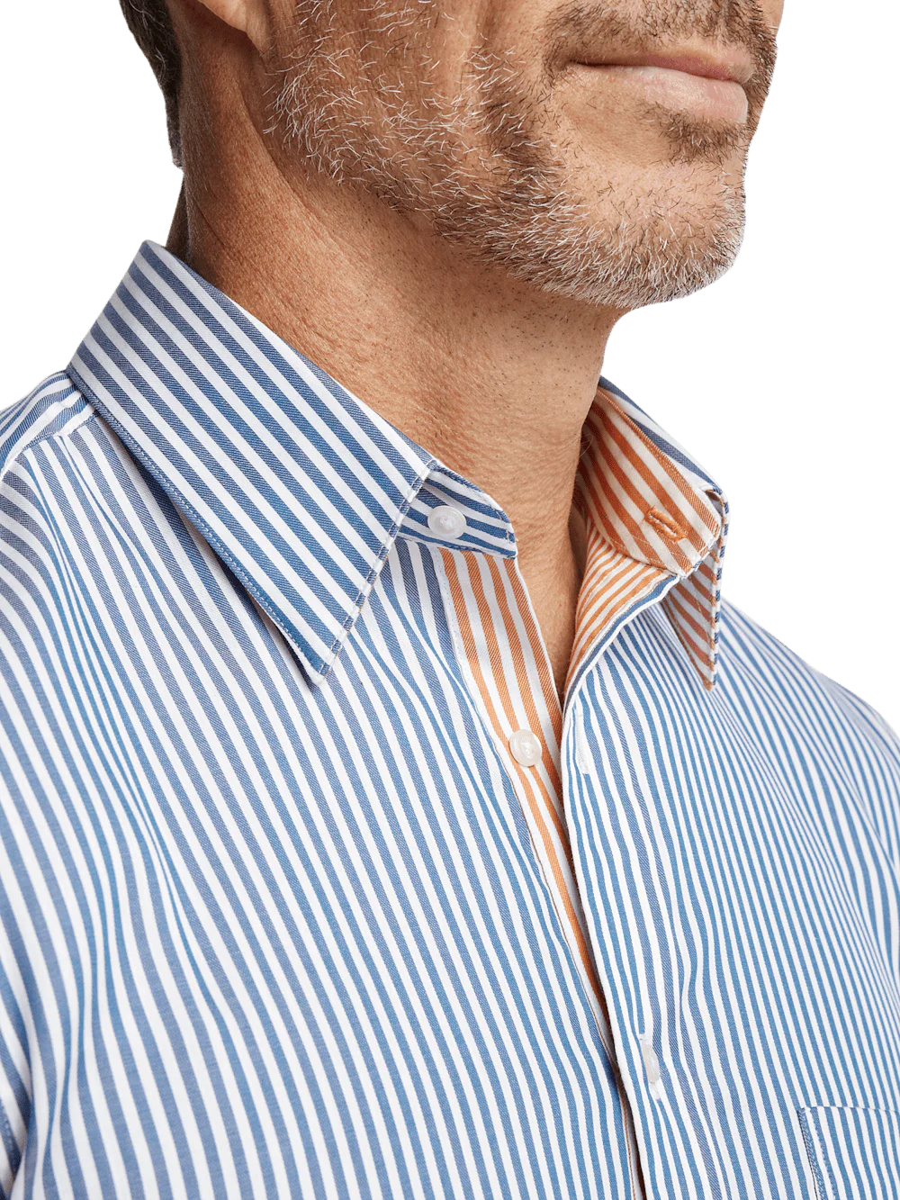 Cotton Stripe Casual Shirt - Blue/orange - Image 4