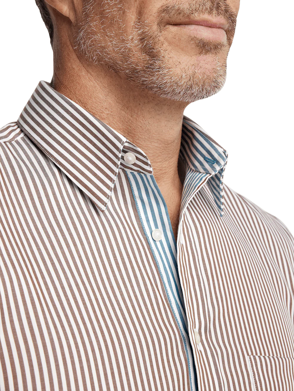 Cotton Stripe Casual Shirt - Brown/teal - Image 4