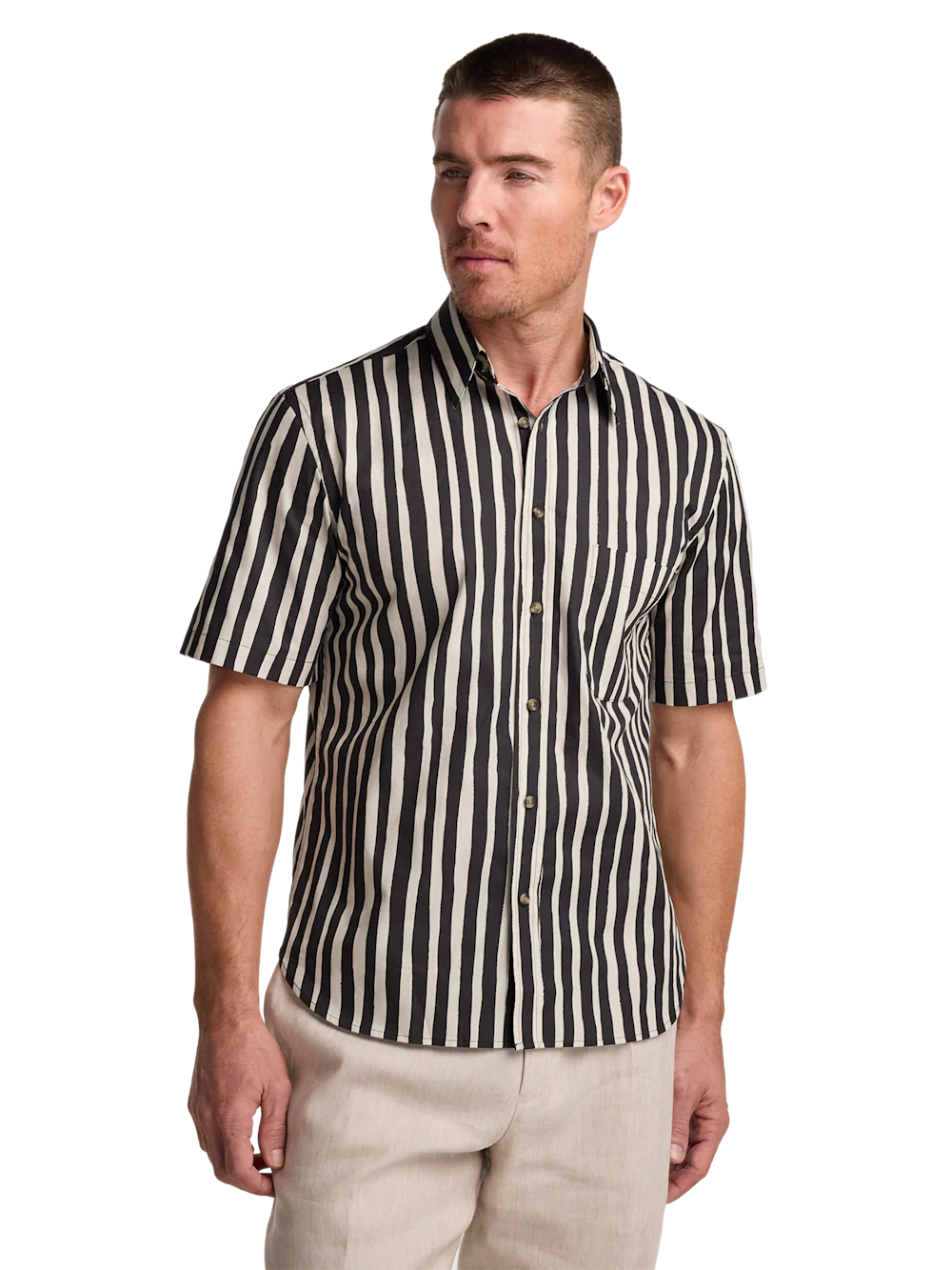 Cotton Stripe Casual Shirt - Black/tan - Image 2