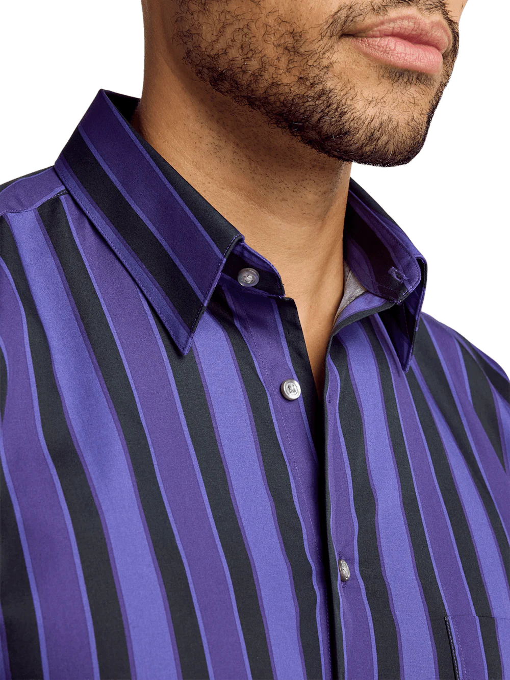 Cotton Stripe Casual Shirt - Purple - Image 3