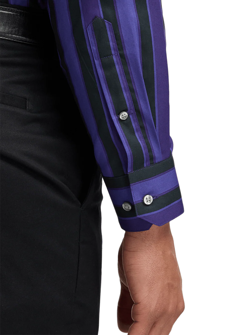 Cotton Stripe Casual Shirt - Purple - Image 4