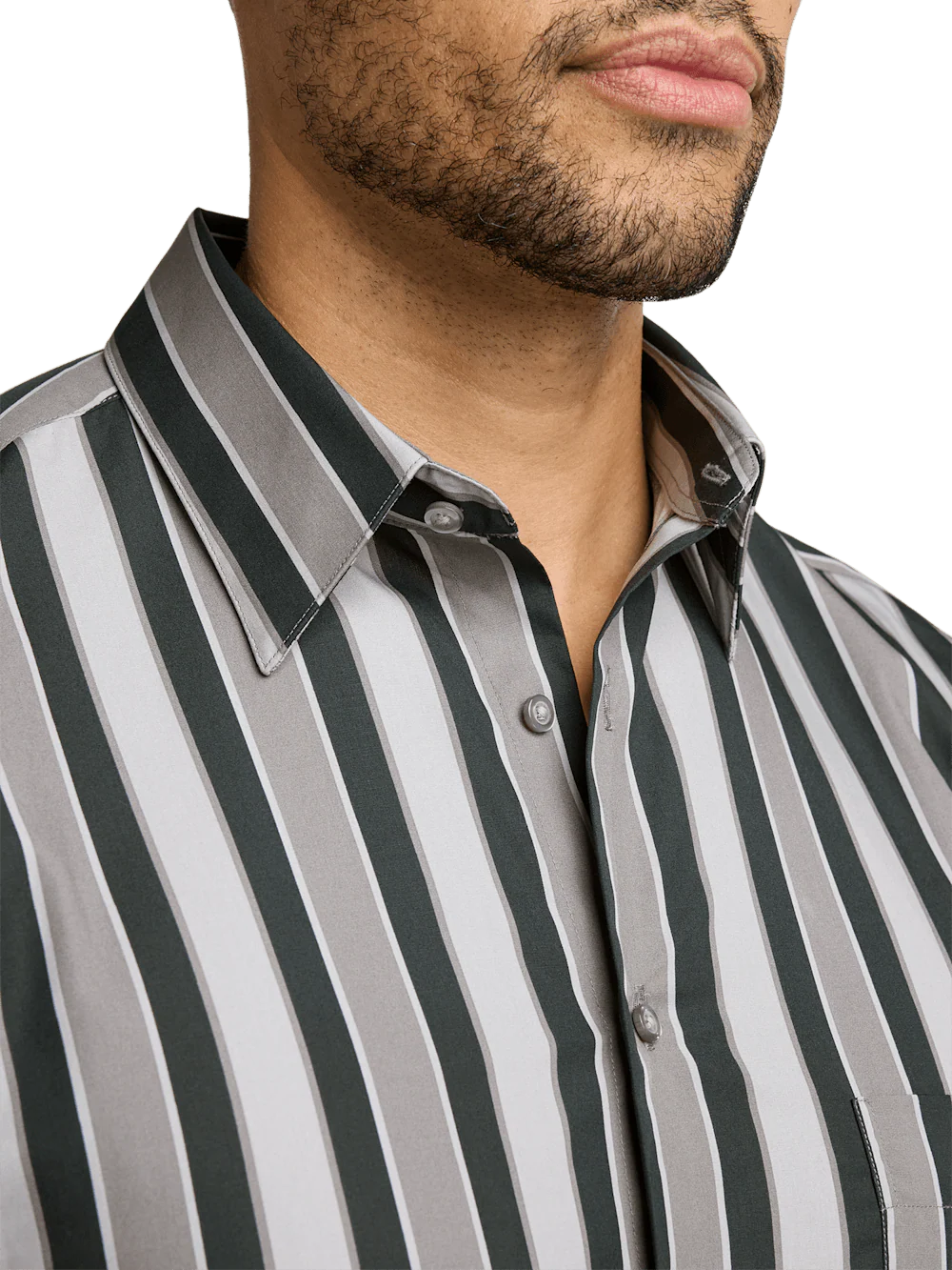Cotton Stripe Casual Shirt - Black - Image 3