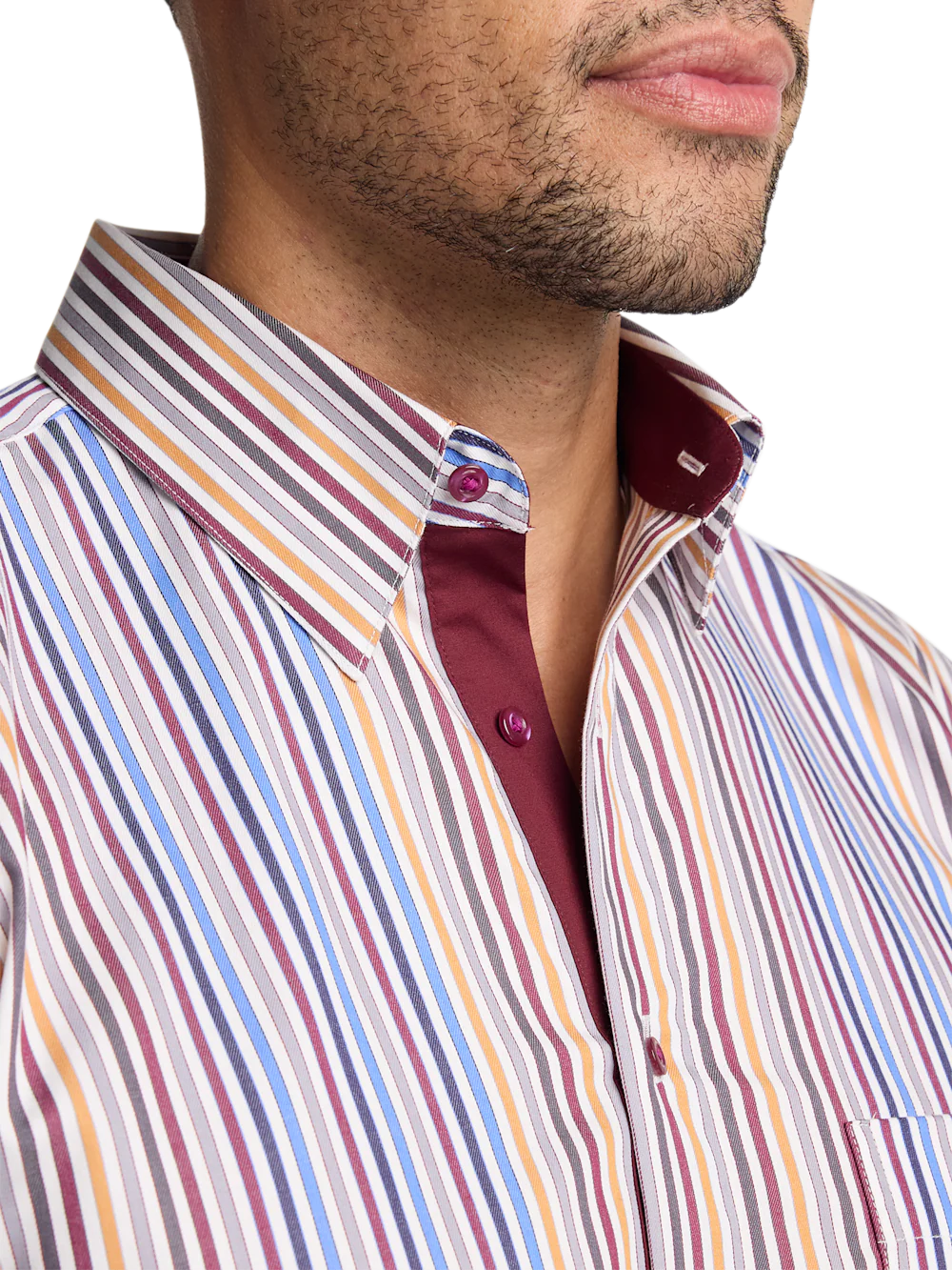 Cotton Stripe Point Collar Casual Shirt - Multi - Image 4
