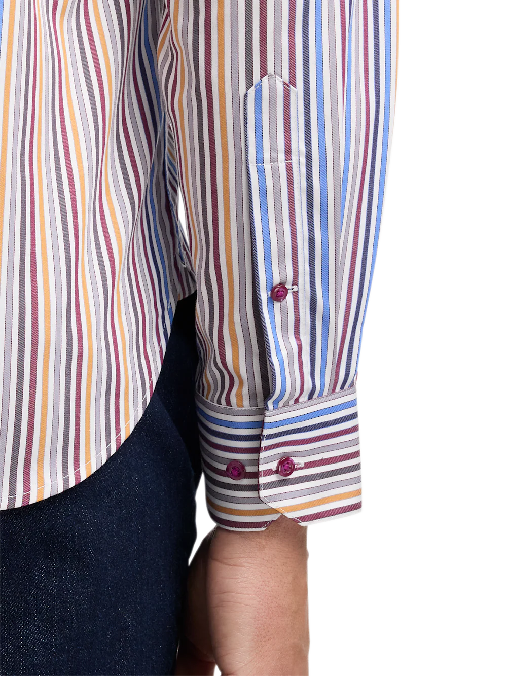 Cotton Stripe Point Collar Casual Shirt - Multi - Image 5