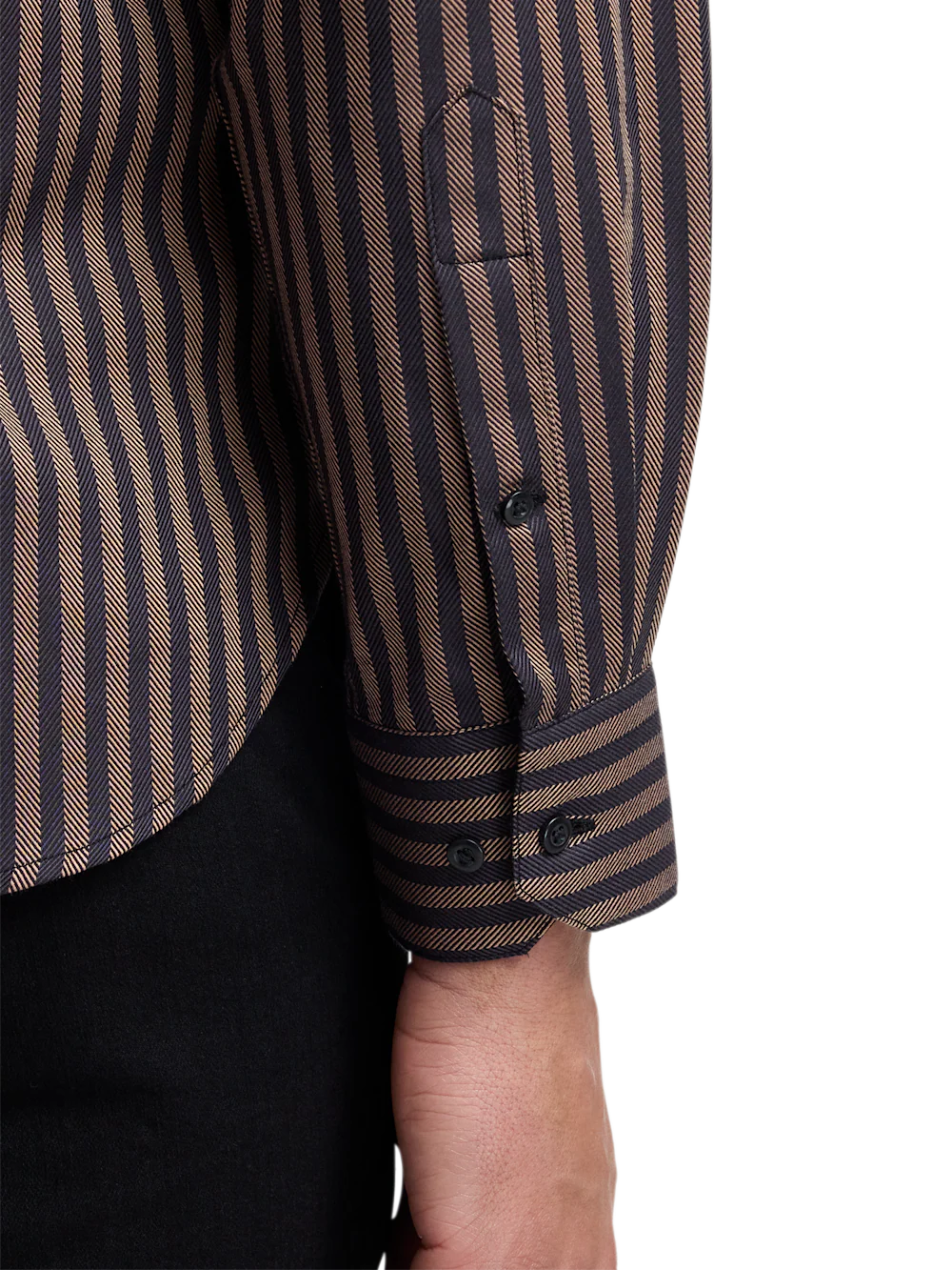 Cotton Stripe Point Collar Casual Shirt - Brown/black - Image 5
