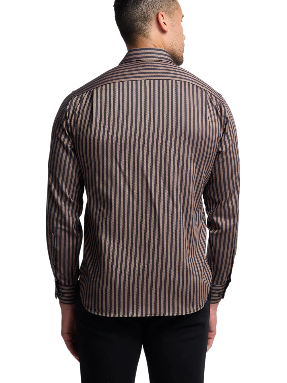 Cotton Stripe Point Collar Casual Shirt - Brown/black - Image 6