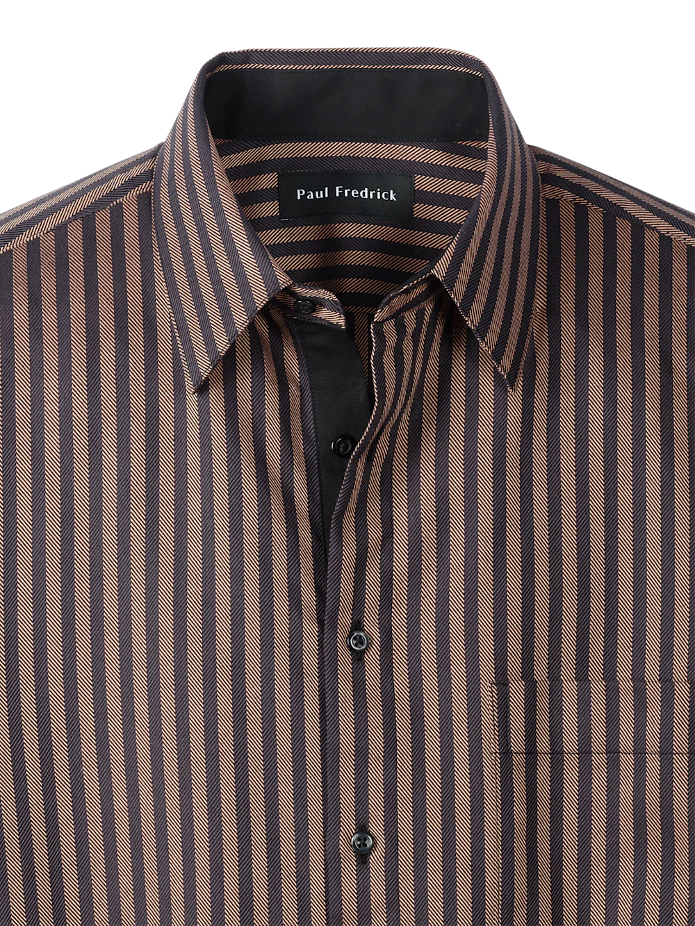 Cotton Stripe Point Collar Casual Shirt - Brown/black - Image 7