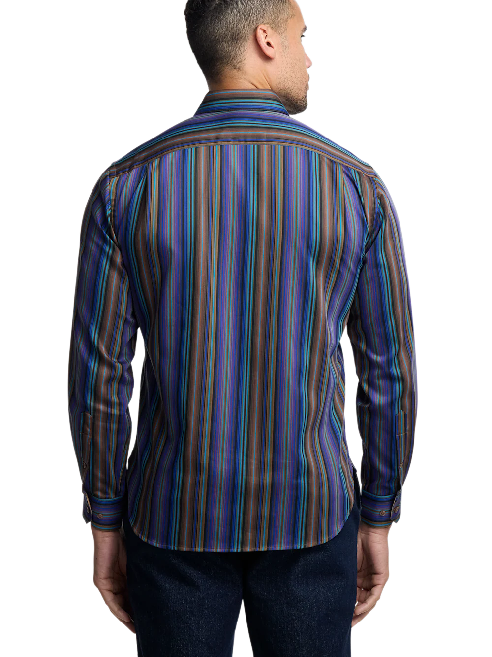 Cotton Stripe Point Collar Casual Shirt - Multi - Image 6