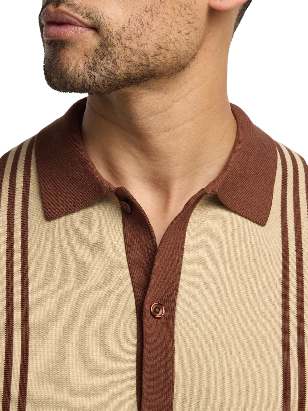 Cotton Three Button Front Polo - Brown - Image 3
