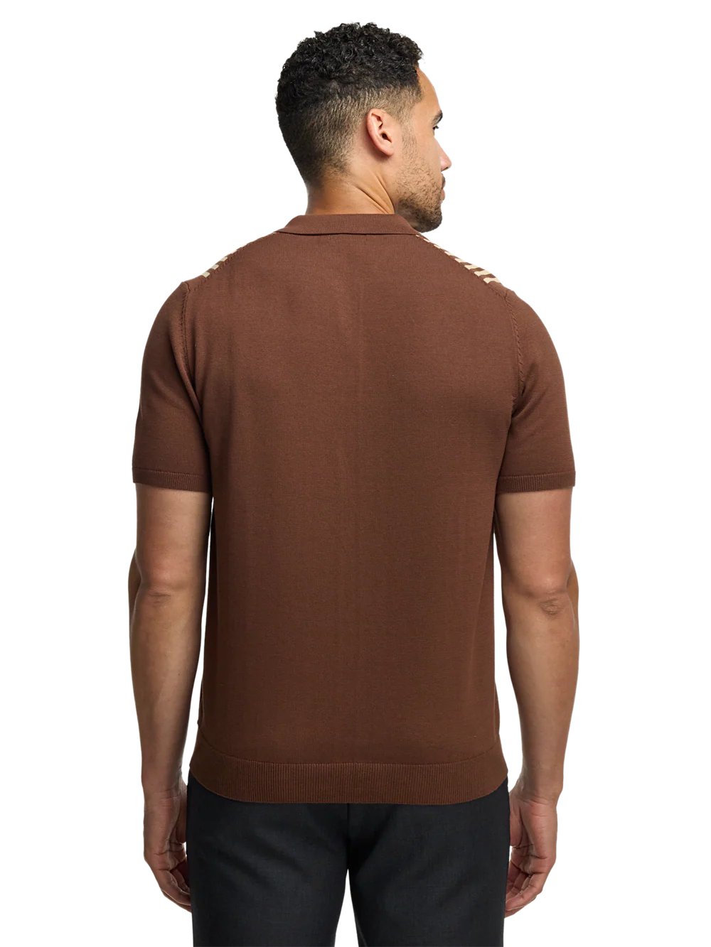 Cotton Three Button Front Polo - Brown - Image 5