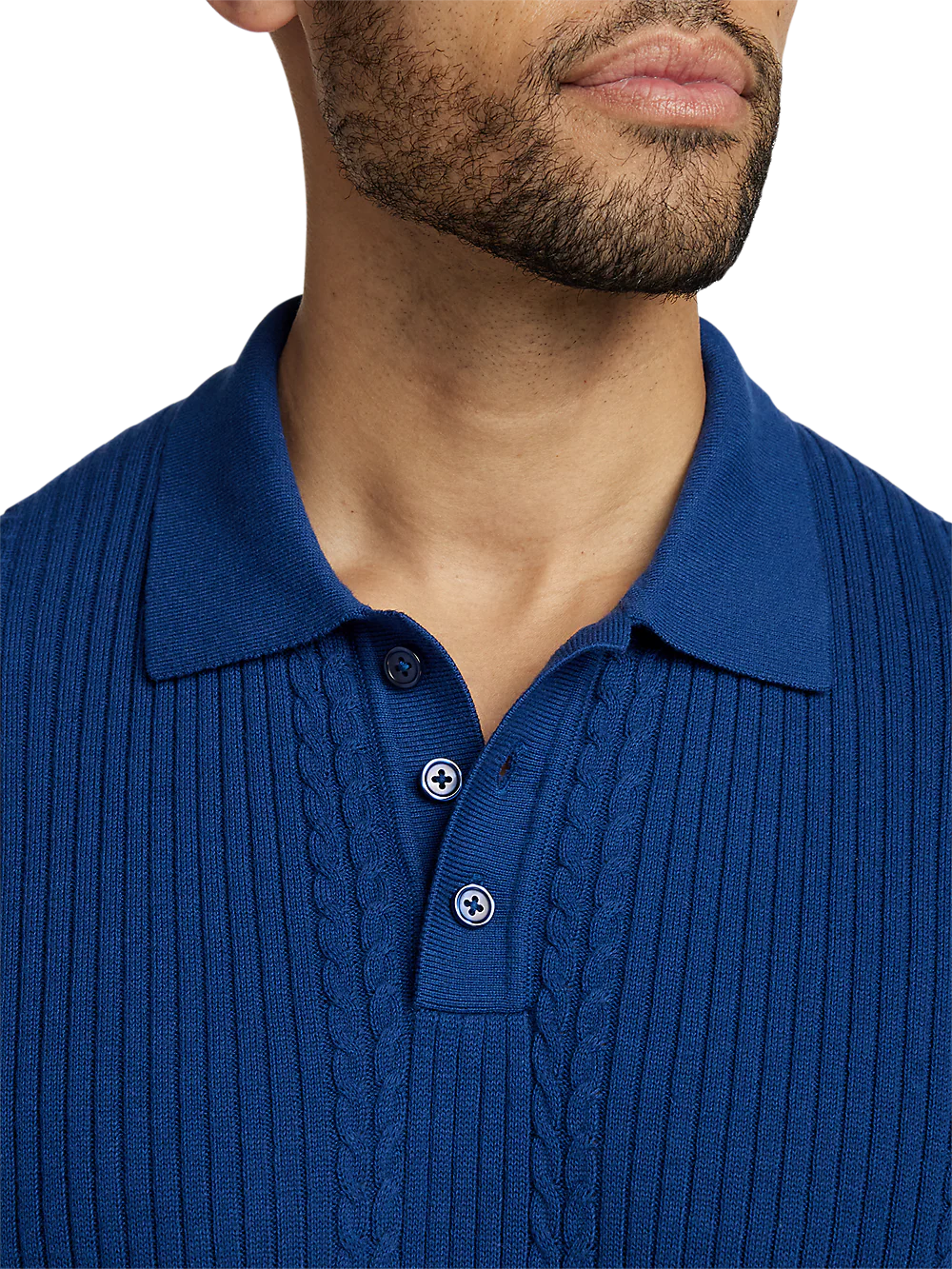 Cotton Three Button Polo - Blue - Image 3