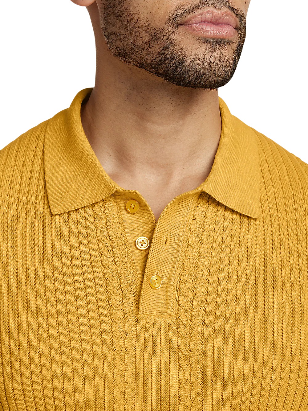 Cotton Three Button Polo - Gold - Image 3