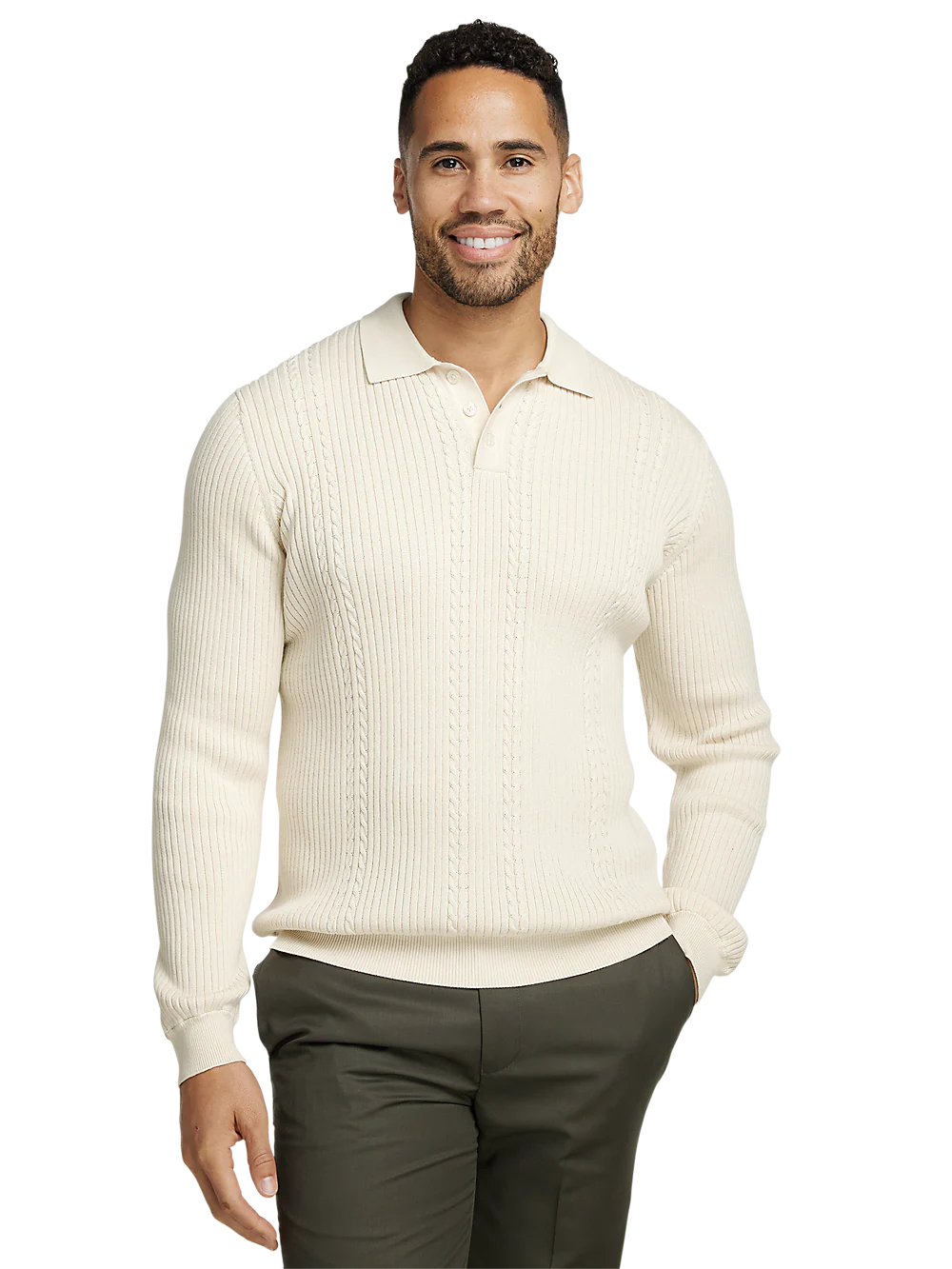 Cotton Three Button Polo - Ivory - Image 2