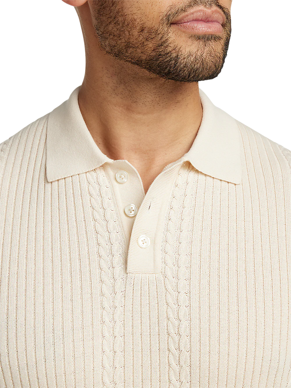 Cotton Three Button Polo - Ivory - Image 3