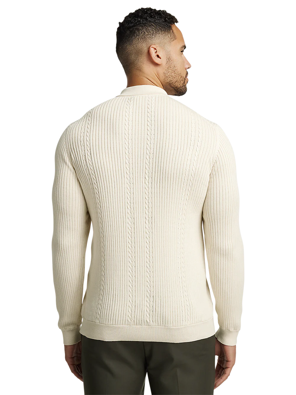Cotton Three Button Polo - Ivory - Image 5
