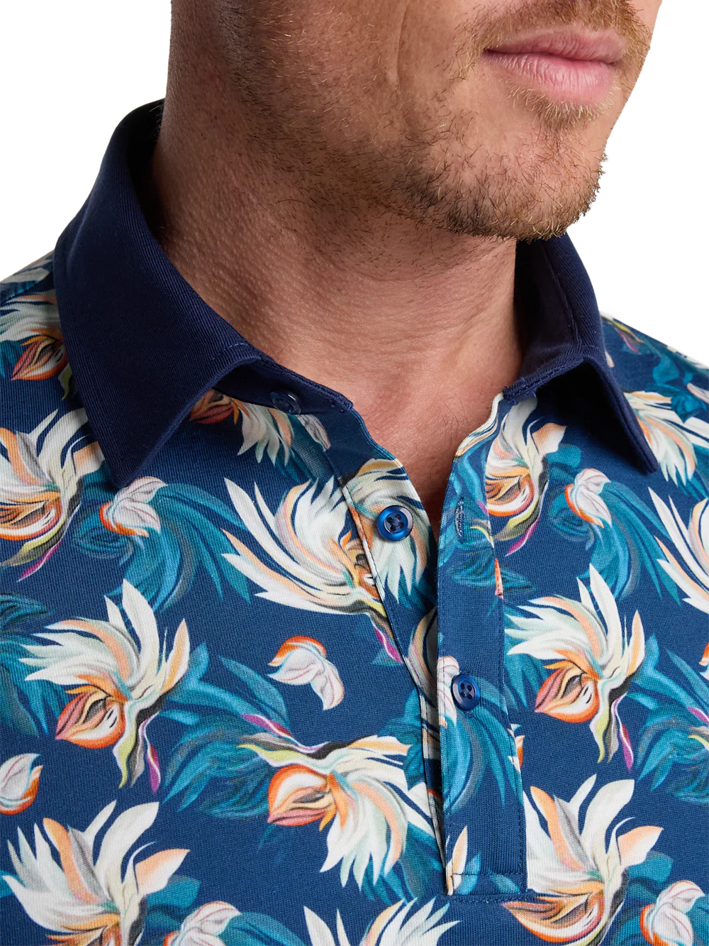Cotton Three Button Polo - Blue - Image 4