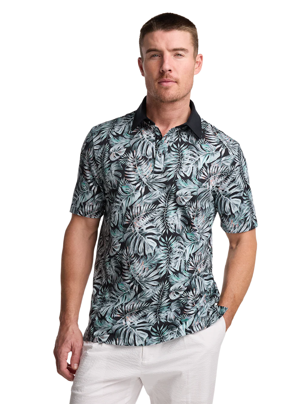 Cotton Three Button Polo - Black - Image 2